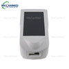 Pem hauv ntej saib ntawm lub dawb MECANMED portable electrolyte analyzer nrog ib tug loj zaub thiab xeem cartridge qhov.